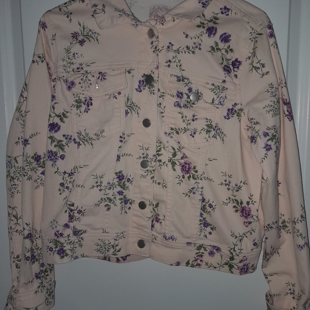 Candie's Cream and Purple Jean Jacket Romantic Floral Design